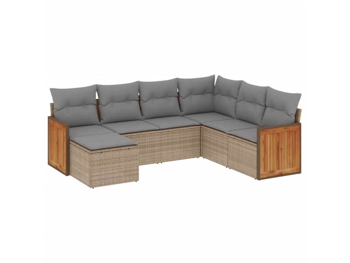 Maison Exclusive - Conjunto de sofá de jardín de 7 piezas con cojines de mimbre, color beige