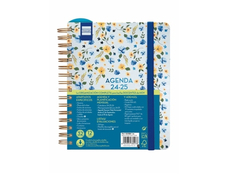 Agenda FINOCAM Flowers Multicolor Cuarto 15,5 x 21,2 cm 2024-2025 Docente