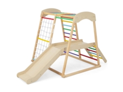 Conjunto de escalada de madera para interiores NORTHIX con tobogán, escalera y túnel.