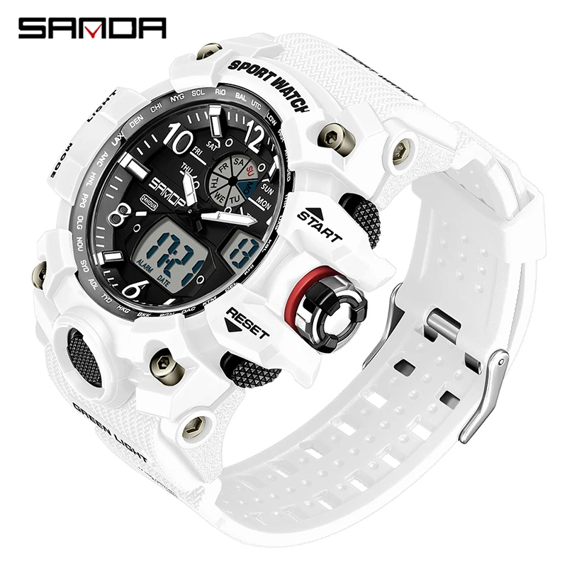 Reloj digital MDUG para hombre, resistente a los golpes y al agua (blanco)