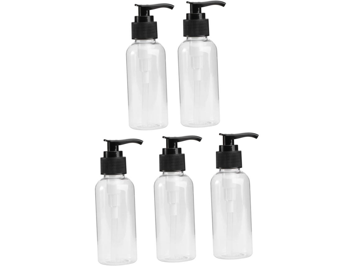 Juego De 5 Botellas Vacías Con Dosificador Para Gel De Ducha Recargable, Color Negro.