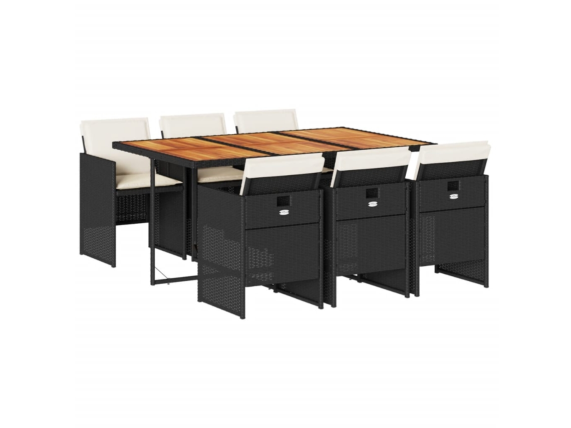Juego de 7 piezas de comedor de jardín con cojines de mimbre, color negro, EXCLUSIVA DE LA CASA