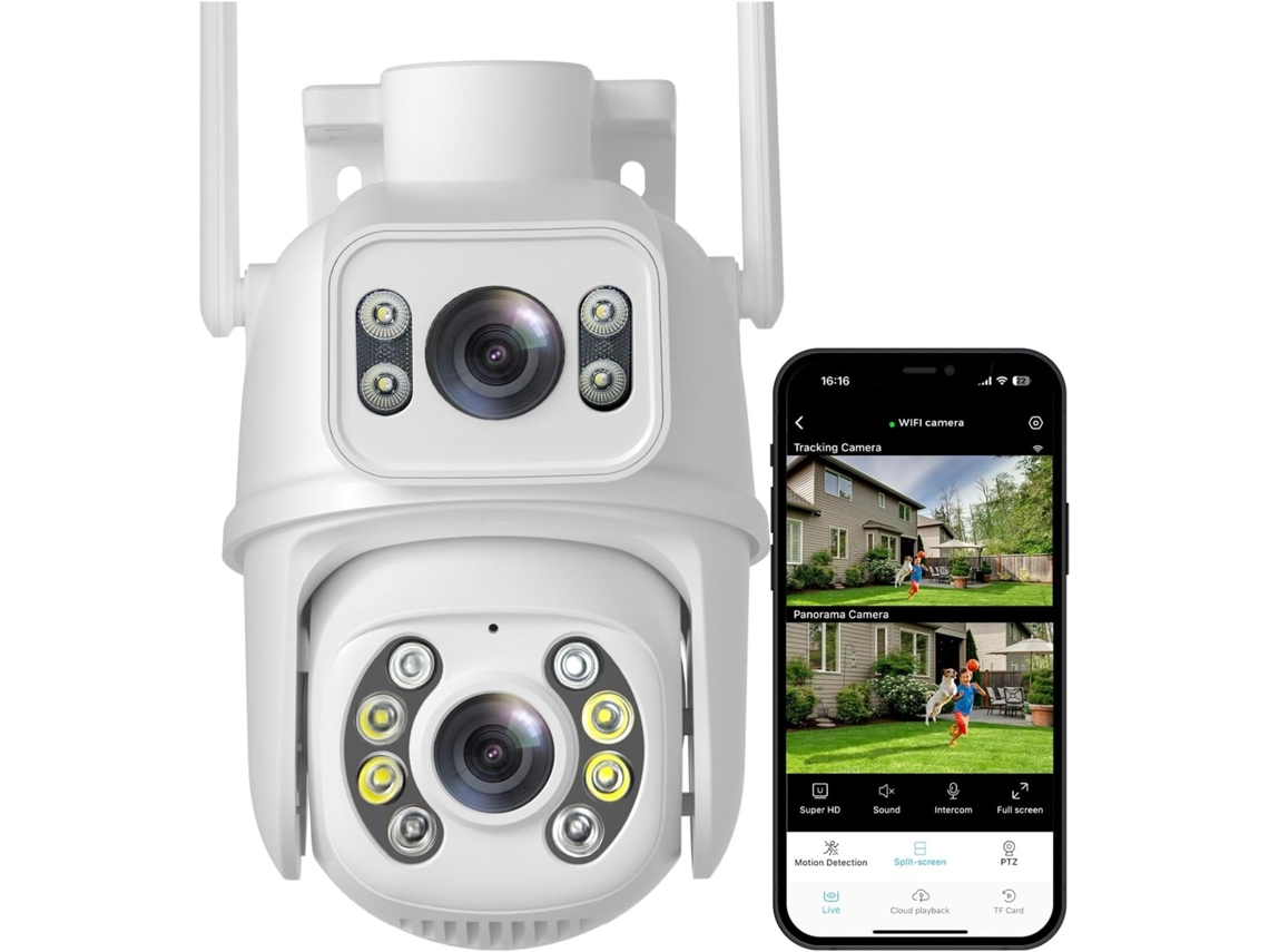 Cámara De Vigilancia Wi-fi De Doble Lente Con Detección De Personas Y Visión