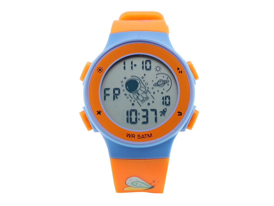 Reloj Digital Infantil, Resistente Al Agua Hasta 50 M, Cronómetro, Led, Multifuncional, Correa De Tpu, Mariposa Naranja.