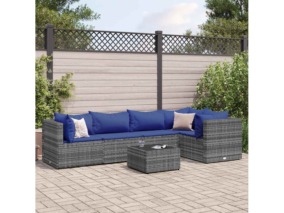 Conjunto de jardín de 6 piezas con cojines de mimbre gris de DKD Home Decor