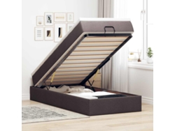 Estructura Cama Otomana Colchón Tela Marrón Oscuro 90x200cm