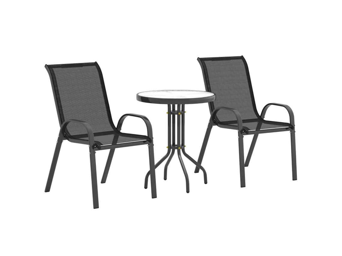 Conjunto De Bistró De 3 Piezas Con Mesa De Cristal Y Sillas Negras Apilables.