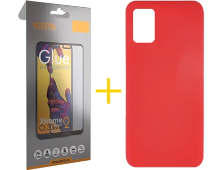 Funda y Protector de Vidrio Full Samsung Galaxy A31 ACCETEL Silicona Líquida Rojo