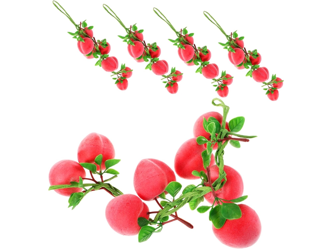 Juego de 5 adornos artificiales de durazno para sala de estar, frutas simuladas, accesorios