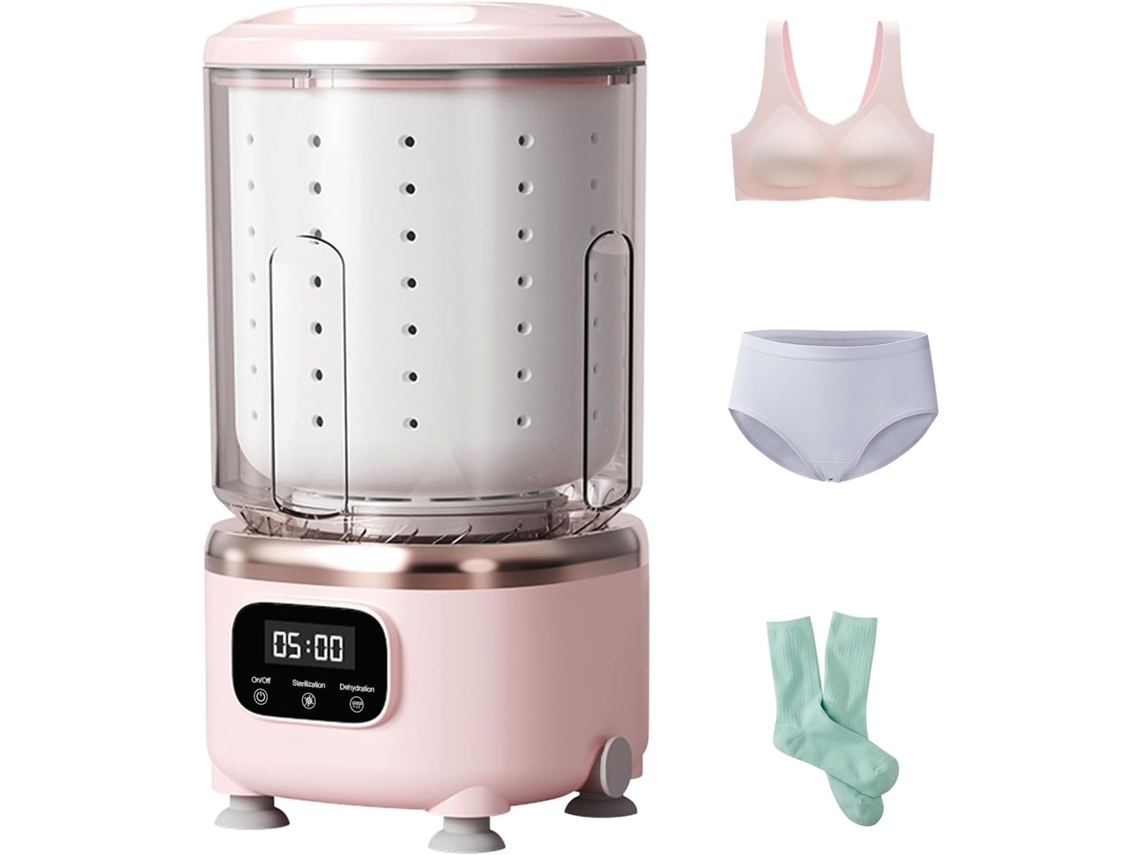 Mini lavadora automática recargable por USB con ciclo de lavado y centrifugado Sfushos (rosa)