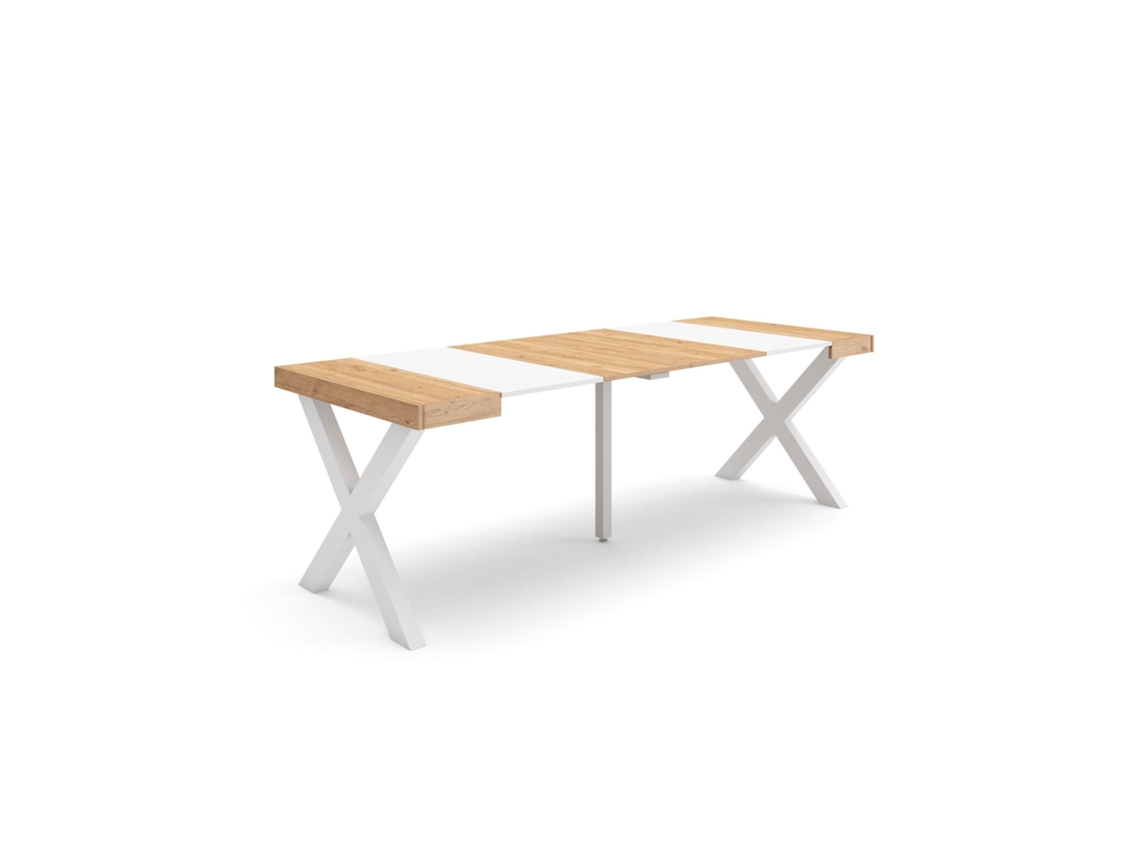 Mesa Consola extensible 220 Para 10 comensales Patas madera maciza Roble y blanco