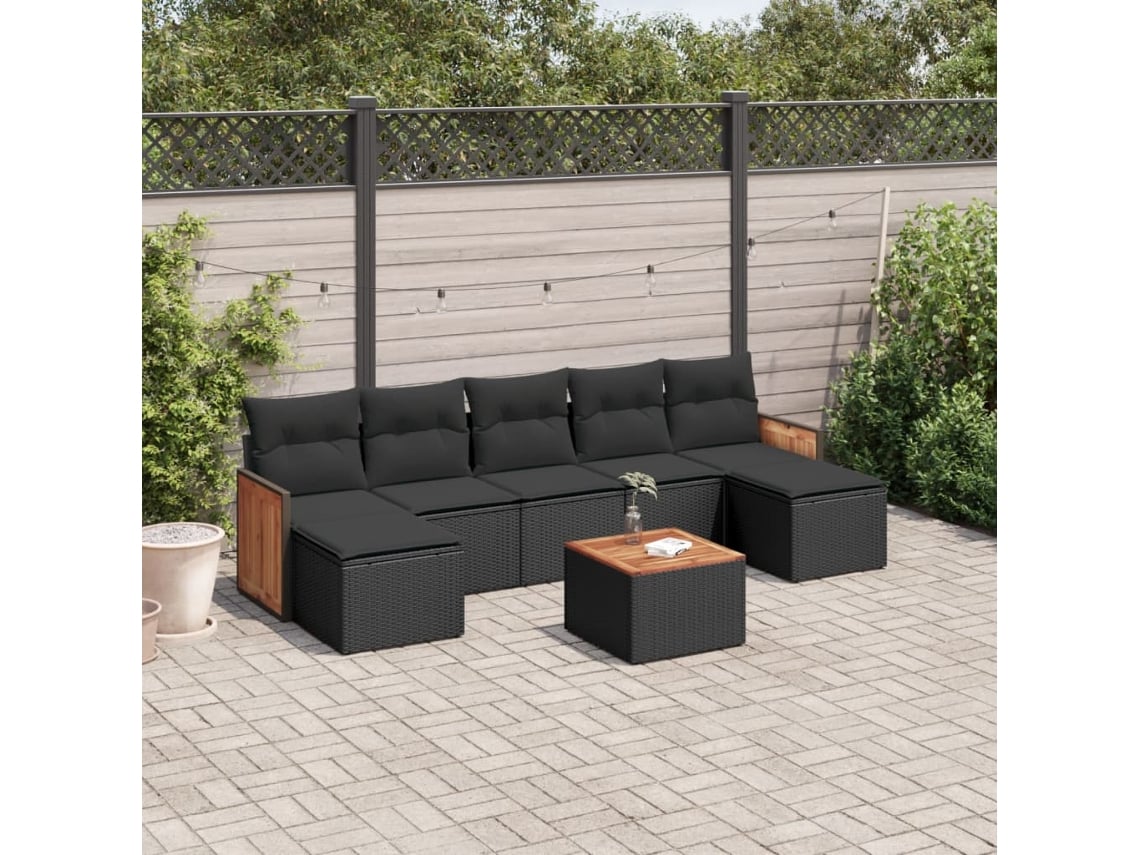 Conjunto de sofá de jardín de 8 piezas con cojines en mimbre sintético negro de DKD Home Decor