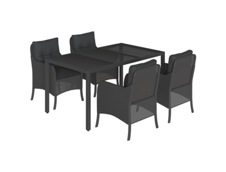Conjunto 5 de muebles jardín VIDAXL con cojines ratán sintético negro