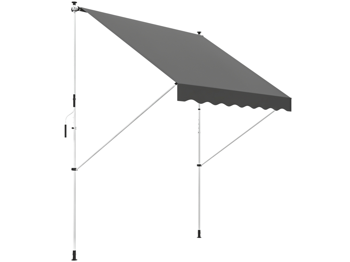 Toldo retráctil manual de 3x1,5 m, telescópico, no requiere perforación, inclinación y altura ajustables, aluminio y poliéster, gris.