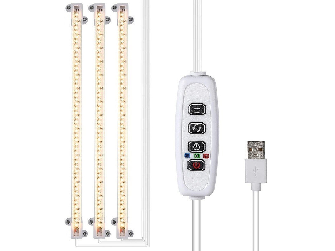 Luz De Crecimiento Led Solar, 3 Barras Usb, Temporizador Automático, Espectro Completo Para Plantas