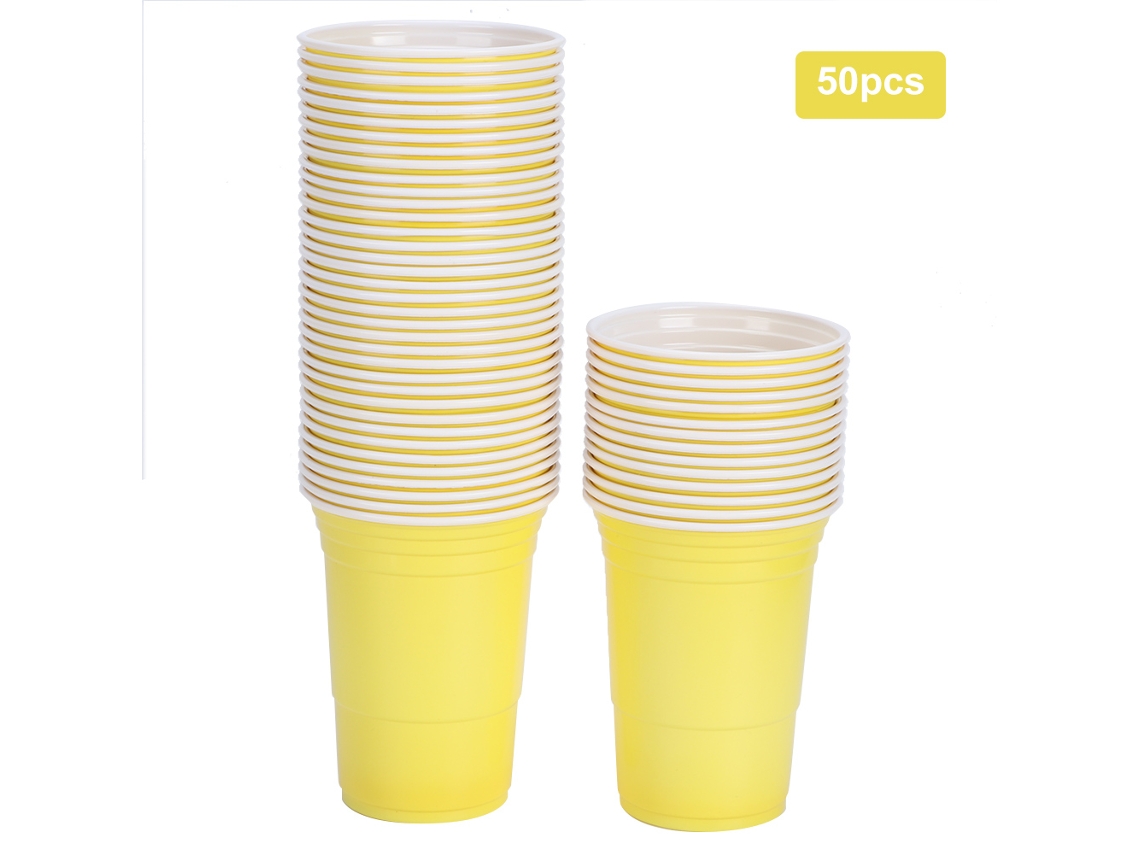 HYMNORA Vasos de plástico desechables para fiestas, reutilizables, de 450 ml, con diseño grueso y base antideslizante, color amarillo. Suministros atractivos 