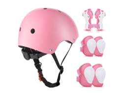 Conjunto de protección infantil con casco y rodilleras para patines (rosa)