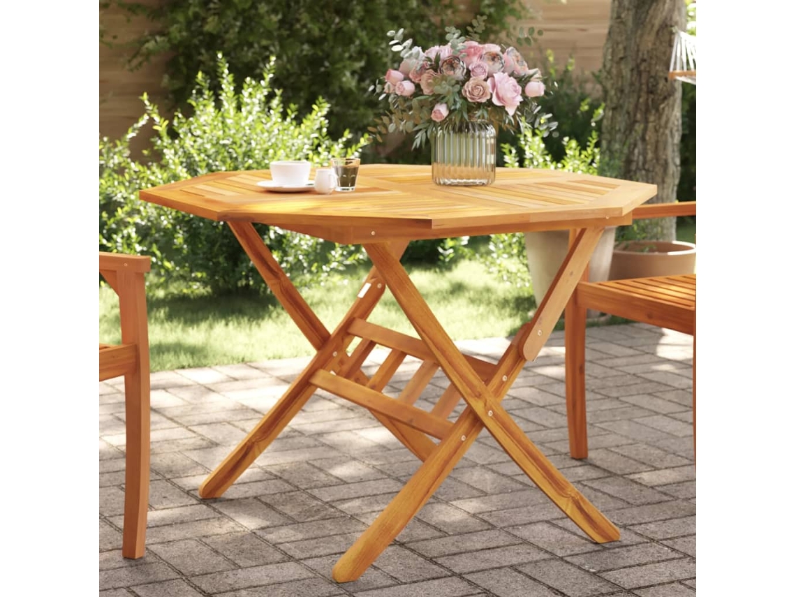 Mesa de jardín plegable de madera maciza de acacia de Ø110 x 75 cm, DKD HOME DECOR
