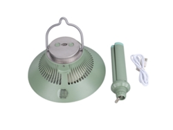 Ventilador colgante inalámbrico recargable por USB para camping con trípode.