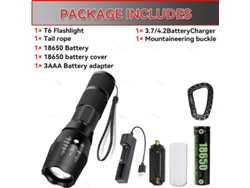Linterna LED T6 de alta potencia, 5 modos de luz, impermeable, zoom ajustable, cuerpo de aluminio, funciona con batería externa 18650 Aeuzwr