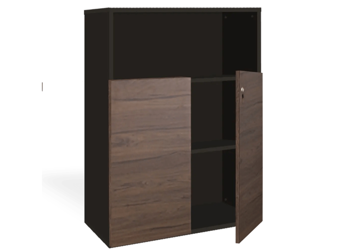 Armario archivador con puertas bajas. 3 estantes. 120 x 90 x 40 cm. Gris grafito-Nogal. OFILIKE