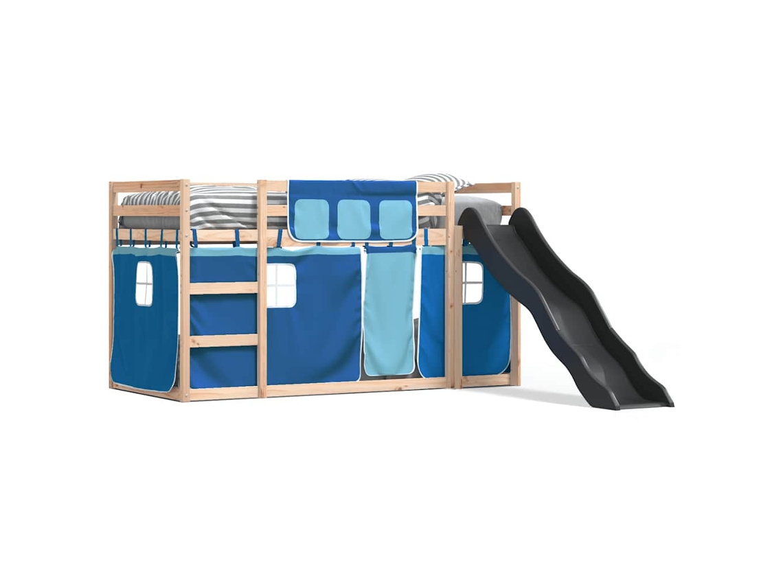 Maison Exclusive - Litera Con Tobogán Y Cortinas Azul 90x190 Cm