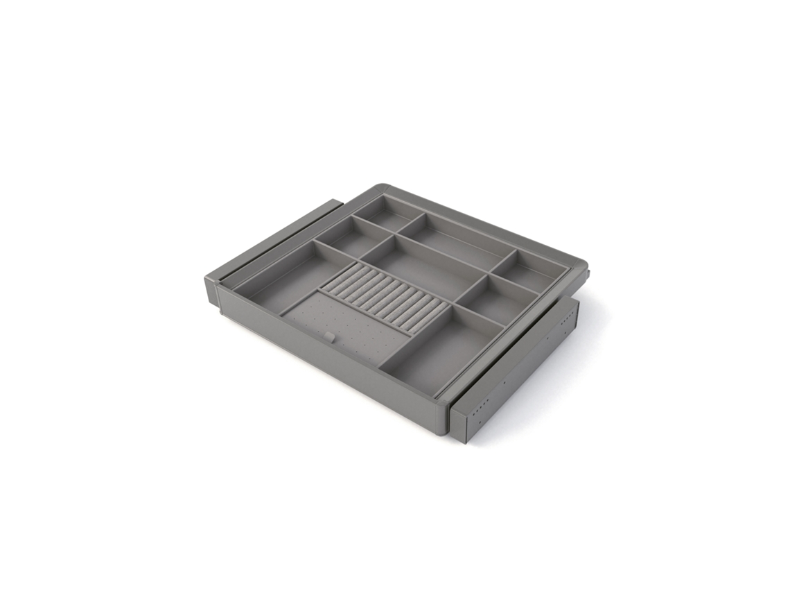 Kit Organizador y Estructura de Cajón Regulable Quartz para Armarios, Cierre Suave y Guías de Extracción Total, Módulo de 60 cm, Acabado Titanio Emuca
