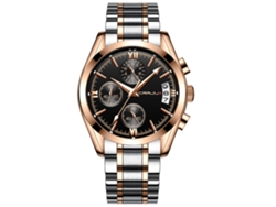 Reloj Hombre De Cuarzo Con Correa De Acero Inoxidable Dial Redondo 3 Zonas Horarias Negro+rojo Rosa