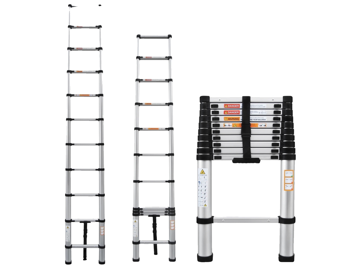 Escalera telescópica, construcción robusta, diseño que ahorra espacio, 3,2 m (10,5 pies)