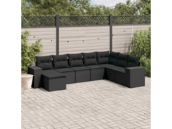Conjunto de 8 sofás de jardín con cojines de mimbre sintético negro, Dkd Home Decor