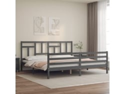 Estructura De Cama Con Cabecero Madera Maciza Gris 200x200 Cm