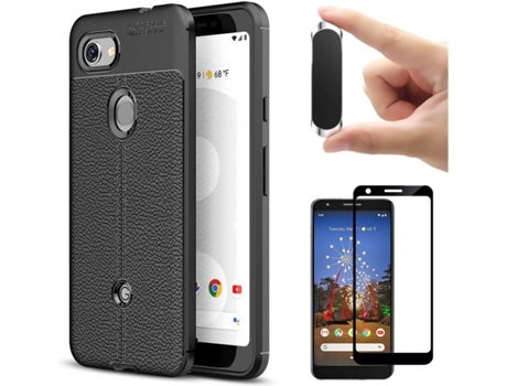 Kit Funda, Protector y Soporte Google Pixel 3A Rugged Leather Gris