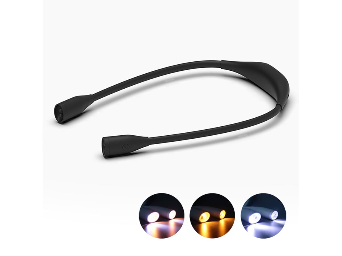 Linterna De Lectura Led Recargable Para El Cuello, 3 Tonos De Luz, Color Negro, Ideal Para Leer De Noche.