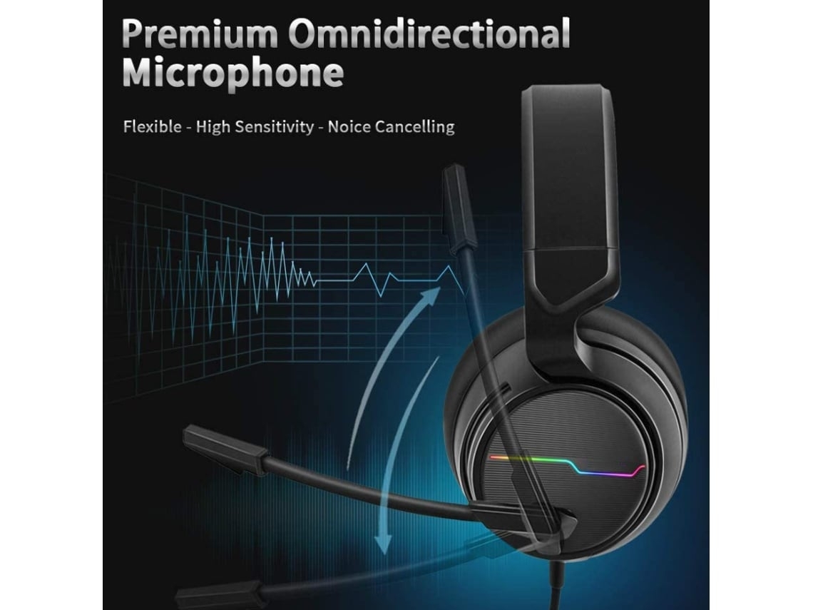 Auriculares estéreo para juegos con micrófono, orejeras suaves con cancelación de ruido y luz LED para teléfonos móviles Chennnls