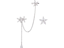 Orejeras Asimétricas Margarita De Plata 925 Con Piedras Cz Y Rhodio Hipoalergénicas