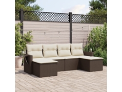 Conjunto de sofá de jardín de 6 piezas con cojines de mimbre sintético marrón de DKD Home Decor