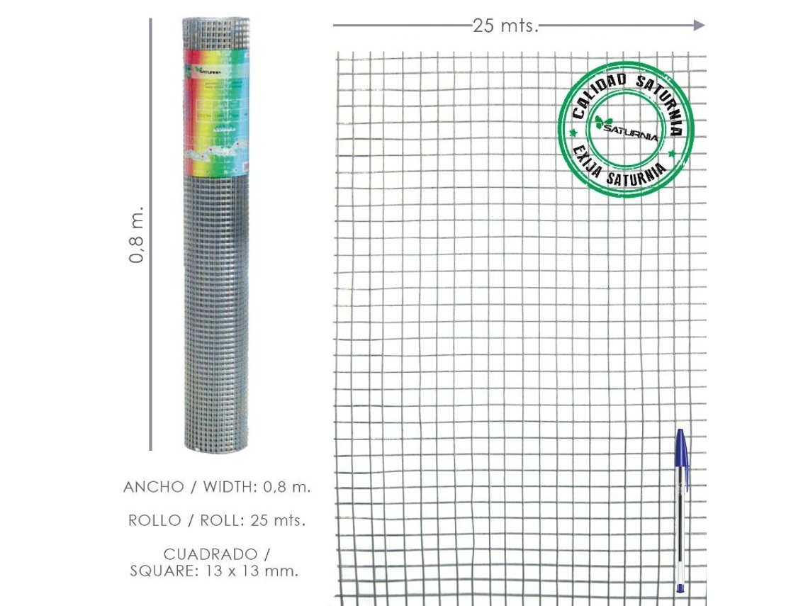 Malla electrosoldada galvanizada 13x13 / 80 cm. rollo 25 metros uso domestico