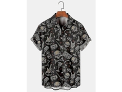 2026-camisa Hawaiana Estilo Casual Vintage Para Hombre Con Patrón De Calavera Y Guitarra Ideal Para Vacaciones Y Ocio