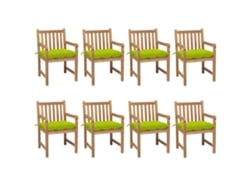 Sillas de jardín con cojines, verde brillante, 8 piezas, teca maciza, Dkd Home Decor