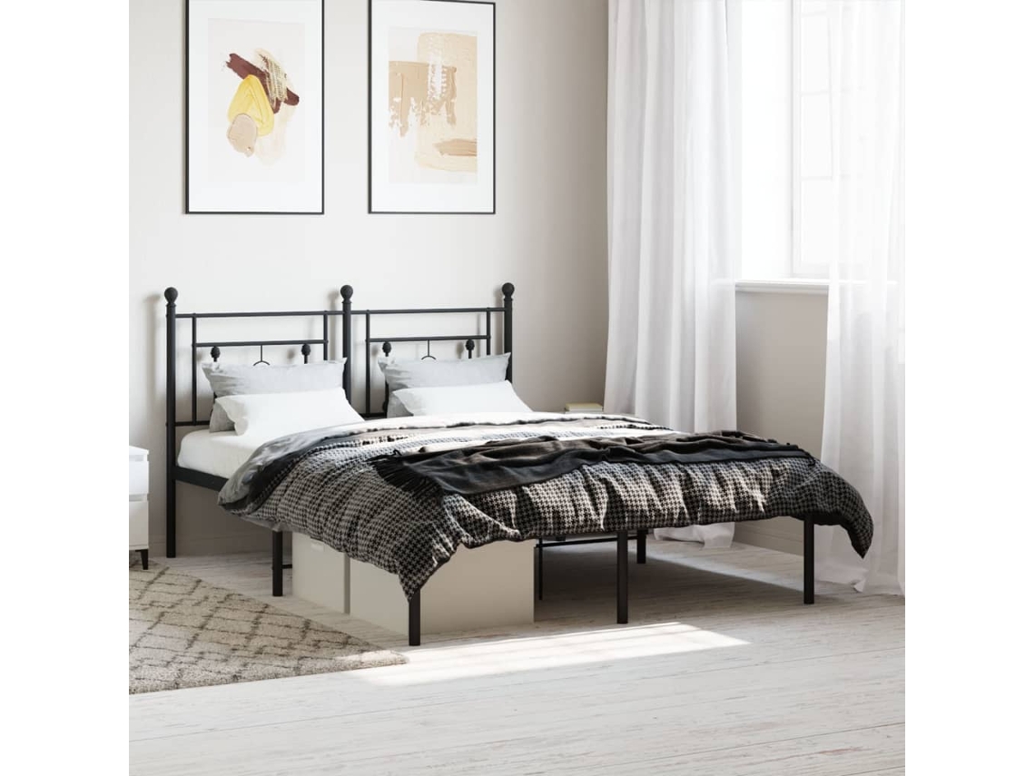 Estructura Cama Sin Colchón Con Cabecero Metal Negro 140x200 Cm