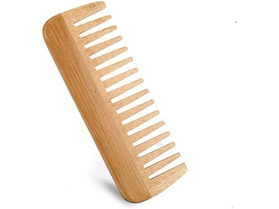Peine De Bambú De Dientes Anchos Para Desenredar El Cabello, Inalámbrico, Estilo Natural, Antiestático.