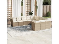 Conjunto de sofá de jardín de 11 piezas con cojines, mimbre sintético beige, DKD Home Decor