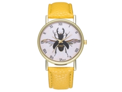 Reloj De Pulsera Pareja De Moda Con Correa De Pu, Dial Redondo, Cuarzo (amarillo)