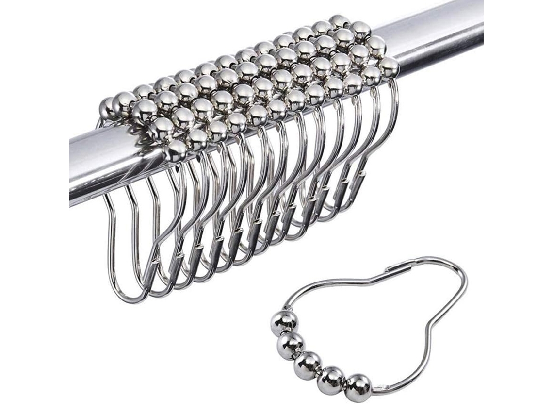 Ganchos Para Cortina De Baño 12 Piezas Anillos En Acero Inoxidable Con Sistema Deslizante