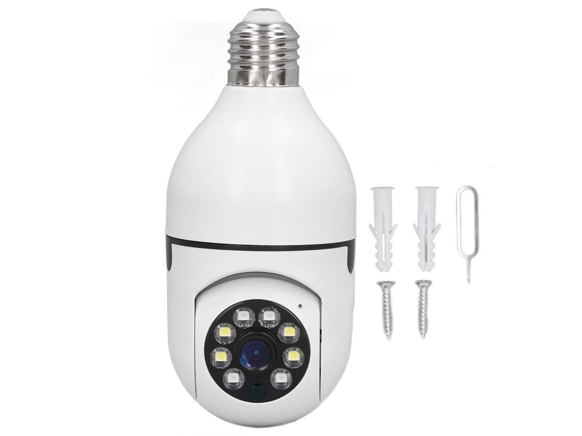 Cámara de seguridad con bombilla E27, Wi-Fi, 720p, 1MP, visión nocturna y ángulo ajustable de 360° | Sin marca