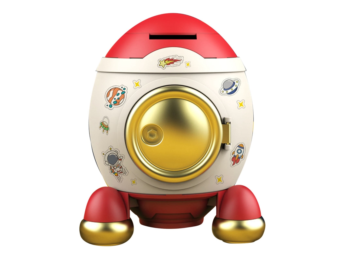 Cerdo Hucha Cohete Espacial Estilo Cómic Oro Rosa Para Niños Regalo Terrorífico