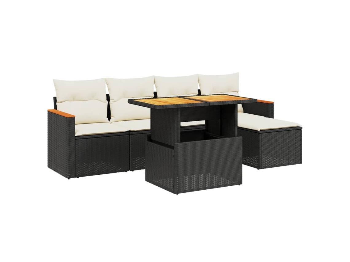 Maison Exclusive - Set De Sofás De Jardín 6 Piezas Y Cojines Ratán Sintético Negro