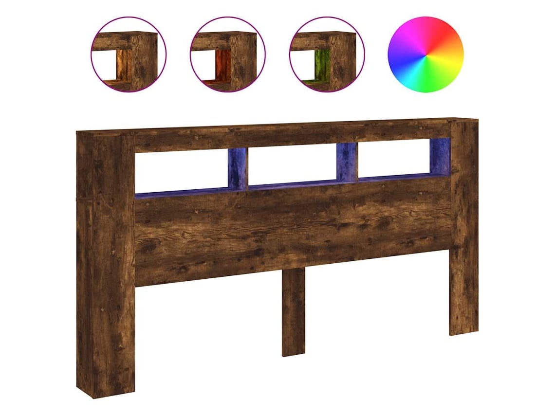 Cabecero con LEDs Fabricado en Madera de Roble Ahumado MAISON EXCLUSIVE (200x18,5x103,5 cm)