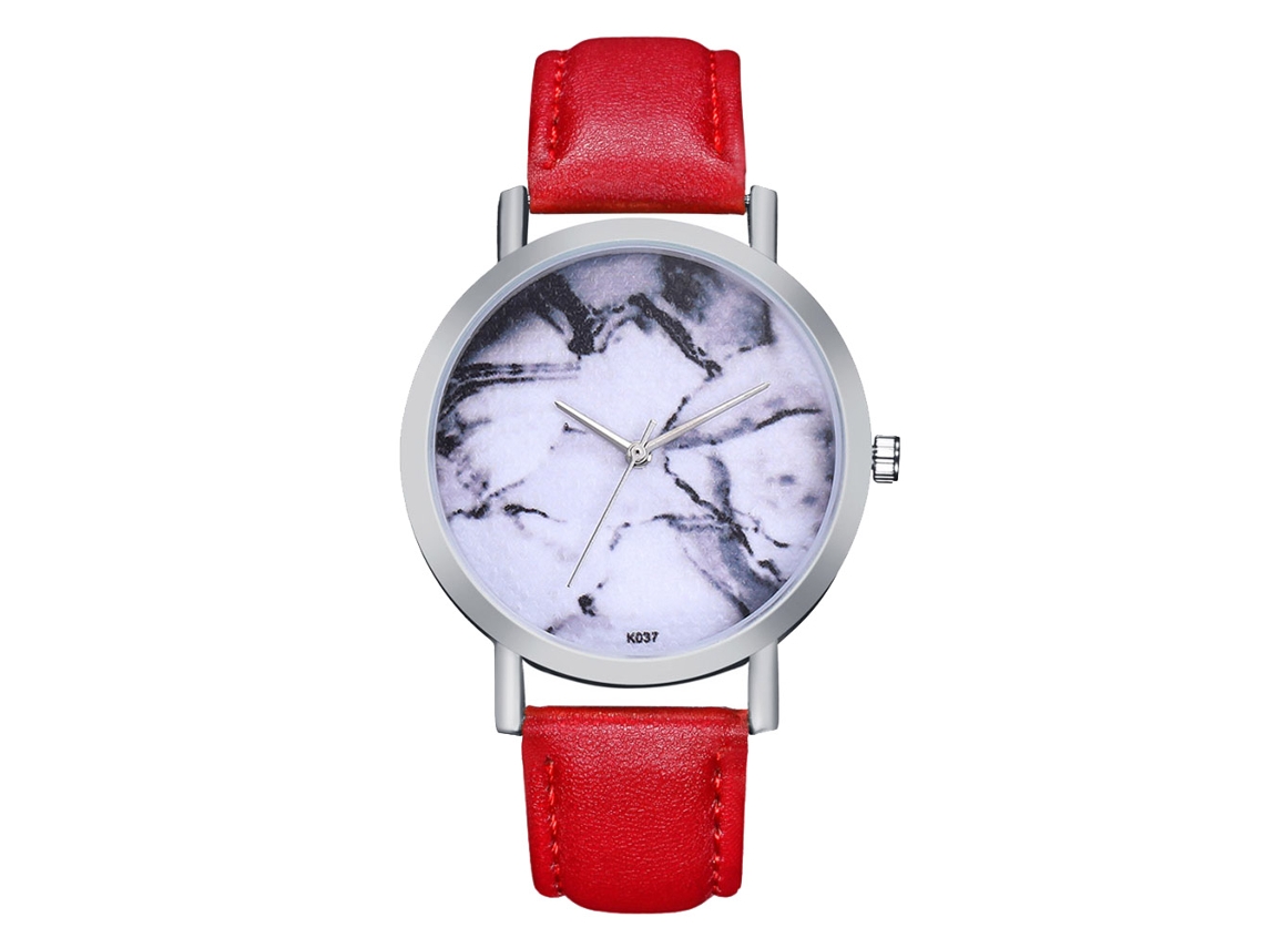 Reloj De Mujer Zhoulianfa Dial Marmoleado Plata Caja Pu Acero Cuarzo Rojo