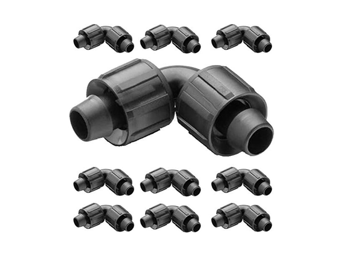 Pack 50 Codo Cinta De Riego Por Goteo 16mm. Manguito Acodado Para Conectar Dos Cintas De Riego, Negro